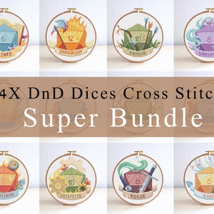 14 DND Dice Classes Cross Stitch Pattern Set , Game RPG Cross Stitch Bundle , Wizard Sorcerer Stitch , Warrior Paladin Pattern , Monk Cleric