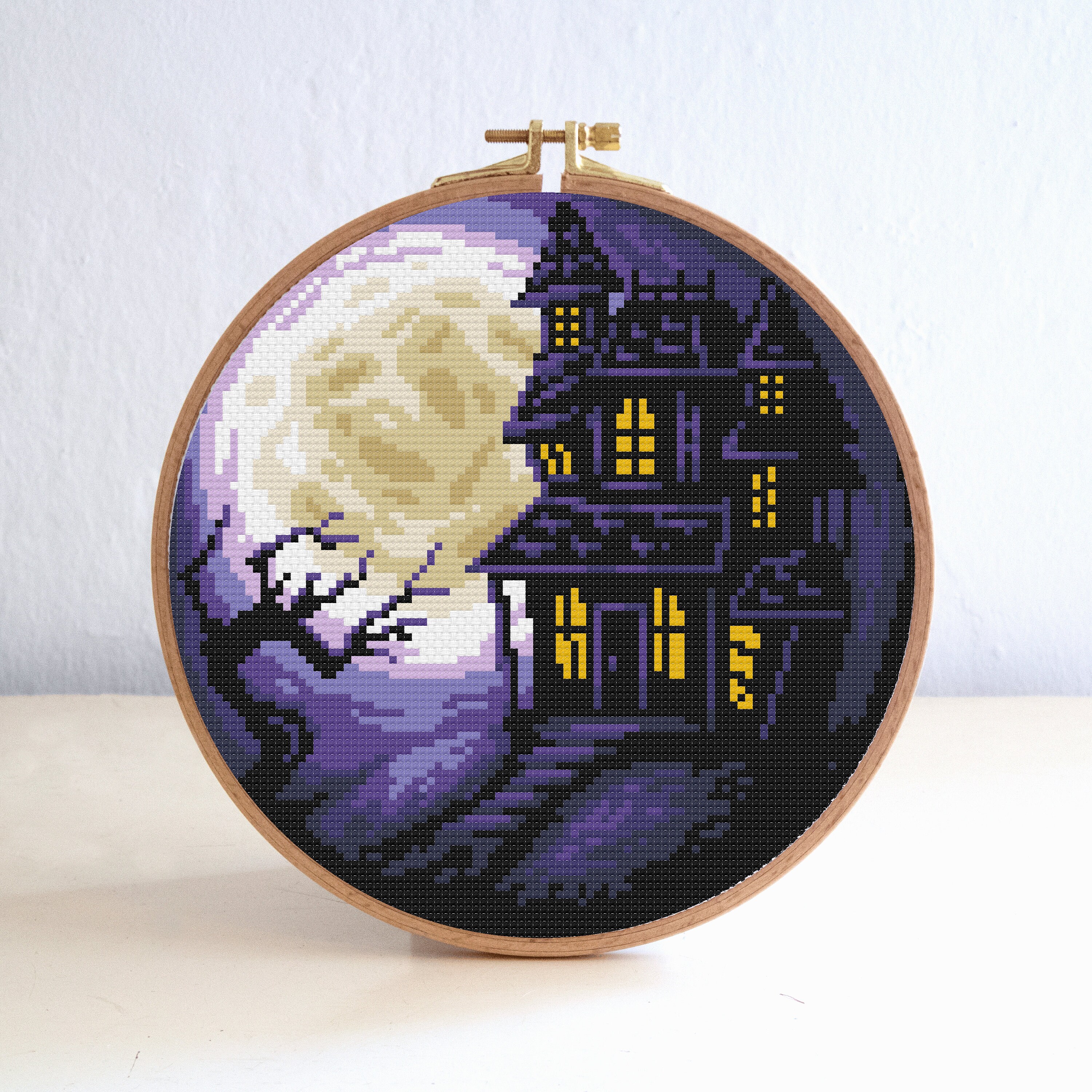 Halloween Haunted House Cross Stitch Pattern, Moon Night Stars Pattern ...