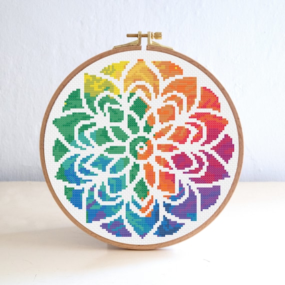 Mandala Cross Stitch Pattern Colorful Watercolor Cross | Etsy