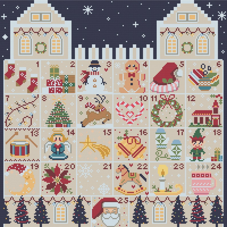 Christmas Advent Calendar Cross Stitch Pattern Winter Advent Etsy
