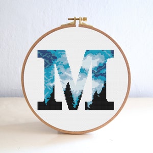 M padrão de ponto cruz com monograma, padrão de ponto cruz com letras iniciais do alfabeto, ponto moderno da natureza, presente de bordado de casamento pdf