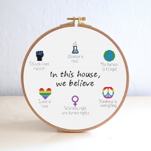 In This House We Believe Cross Stitch Pattern , Inspiration Embroidery , Words Cross stitch , Cross Stitch Quote , Black Lives Matter Design