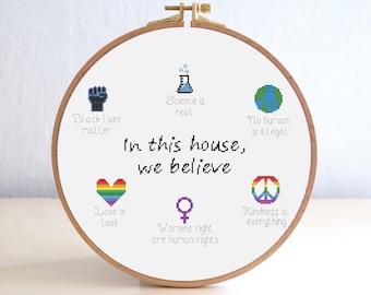In This House We Believe Cross Stitch Pattern , Inspiration Embroidery , Words Cross stitch , Cross Stitch Quote , Black Lives Matter Design