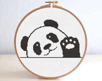 パンダの覗き見クロスステッチ パターン セット | かわいい動物の刺繍