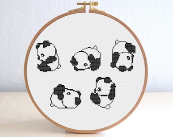 ベビーパンダのクロスステッチ図案、かわいい動物の刺繍（デジタル