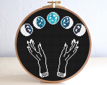 Cosmic Hands Stitch Pattern, Galaxy Silhouette Embroidery Pattern , Stars Cross Stitch , point de croix , Moon Night Cross Stitch Pattern