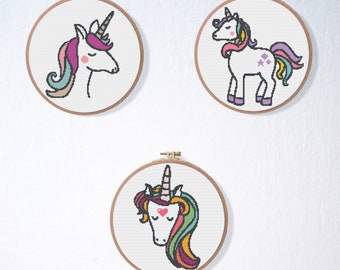 Unicorn Set Cross Stitch Pattern | Baby Shower Cross Pattern | Embroidery PDF Pattern | Cross Stitch Chart | Nursery Cross Stitch Pattern