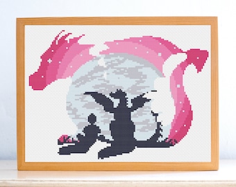 Dragon Silhouette Cross Stitch Pattern, Fairy Tail Embroidery Pattern , Animal Beginner Easy Cross Stitch Pattern, Anime Cross Stitch Kids