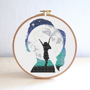Woman Face Silhouette Moon Cross Stitch Pattern , Nature Easy Cross Stitch Pattern , Cross Stitch Modern Decor , Sky Stars Cross Stitch