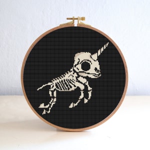 Unicorn Skeleton Cross Stitch Pattern | Animal Skull Pattern | Roud Embroidery PDF Pattern | Goth Cross Stitch Pattern | Easy Cross Stitch