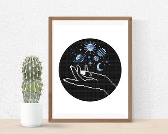 Society6 ケース Prismatic Palm by Christine Aka Stine1 Cosmic Hands Stitch Pattern, Galaxy Silhouette Embroidery