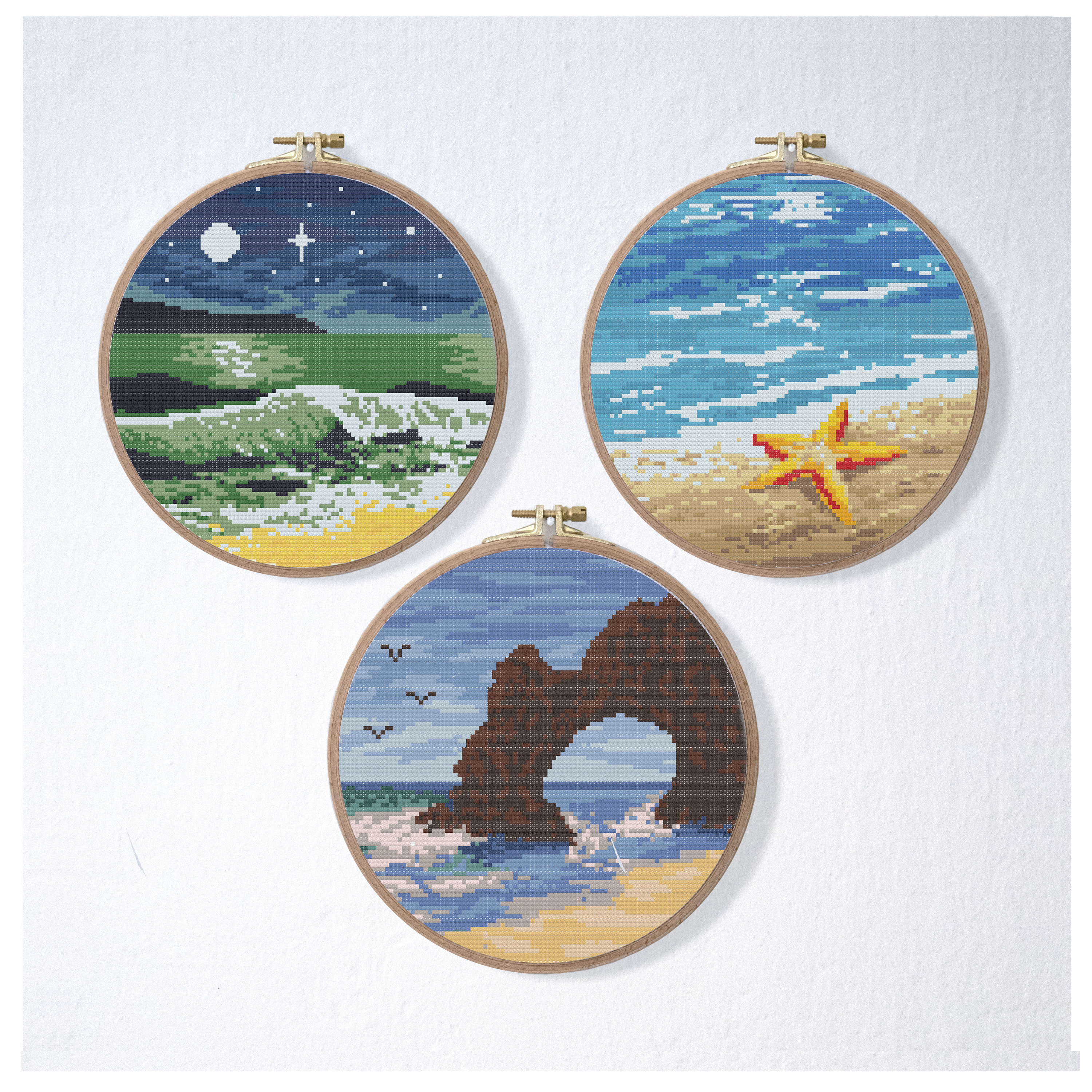 Ocean Cross Stitch Pattern Set , Beach Sea Star Cross Stitch Pattern ...