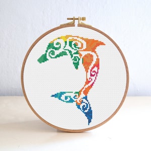 Dolphin Silhouette Cross Stitch Pattern, Watercolor Cross Stitch Pattern , Ocean Fish Nursery Embroidery , Sea Animal point de croix