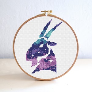 Steenbok Zodiac Sign Cross Stitch Patroon, Astrologie Galaxy Cross Stitch Patroon, Silhouet Maan Sterren Borduren, point de croix