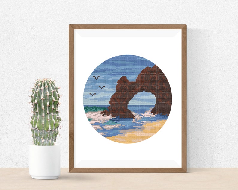 Beach Cross Stitch Pattern, Easy Ocean Waves Nature Embroidery , Round ...