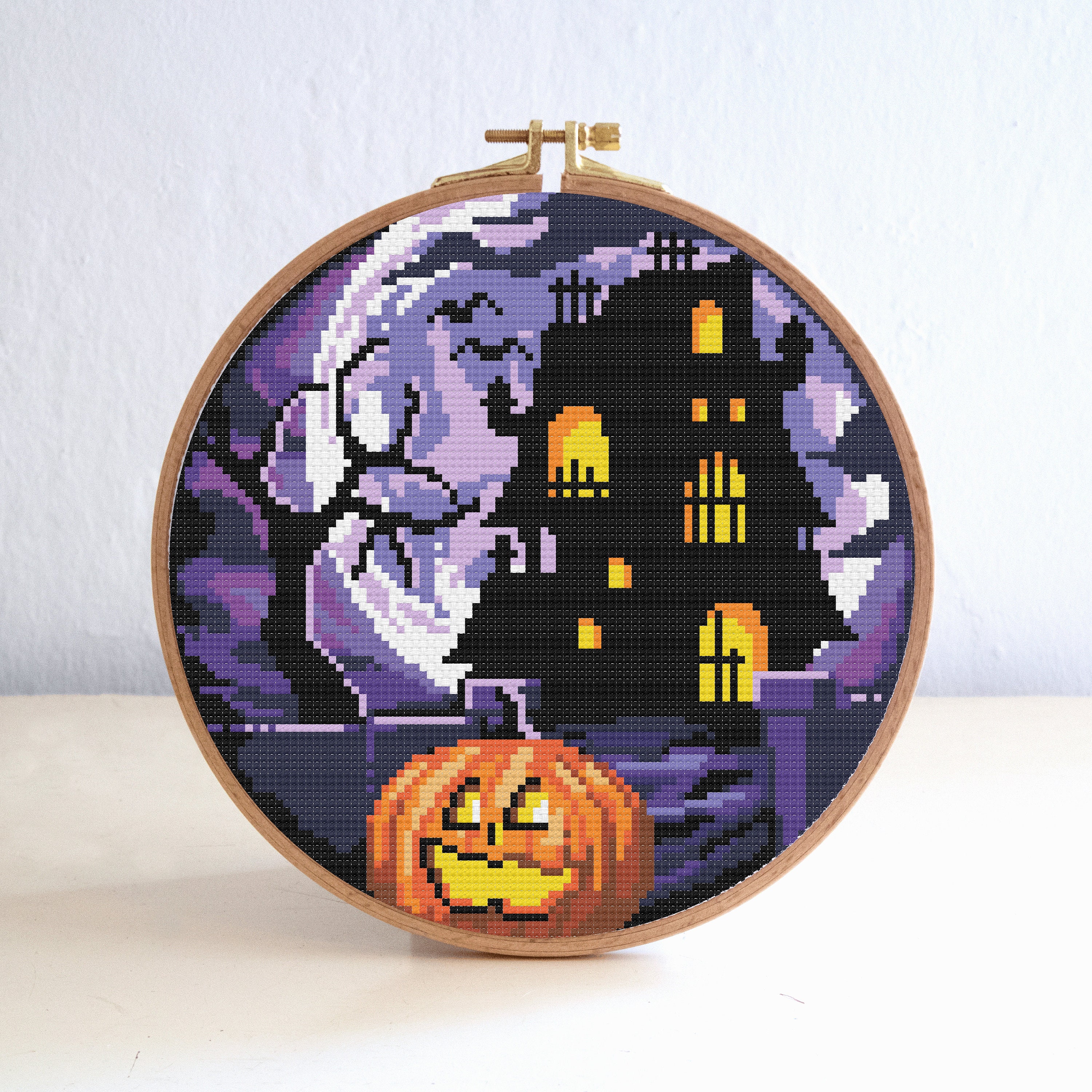 Halloween Haunted House Cross Stitch Pattern, Moon Night Pumpkin ...
