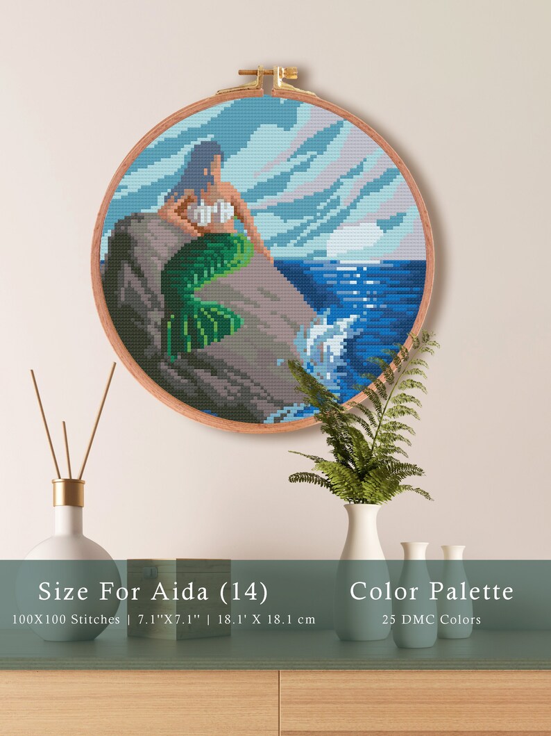 Mermaid Cross Stitch Pattern , Sea Ocean Cross Stitch Pattern , Simple ...