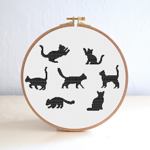 Mini katten silhouet kruissteek patroon set, kleine dieren kruissteek patroon bundel, eenvoudig eenvoudig borduurwerk, huisdier katten point de croix
