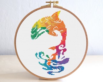 Whale Silhouette Cross Stitch Pattern, Watercolor Cross Stitch Pattern , Ocean Fish Nursery Embroidery , Sea Animal point de croix