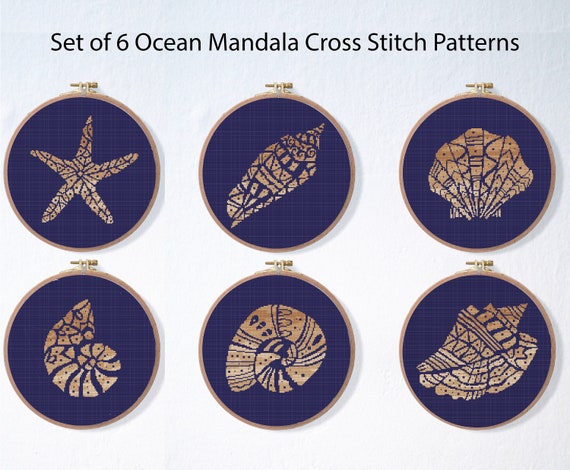 Mandala Sea Shell Cross Stitch Pattern Set Beach Cross Etsy 日本