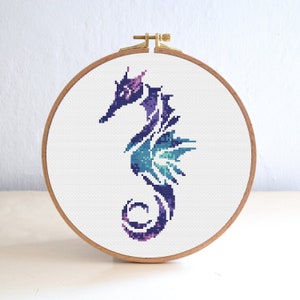 Sea Horse Silhouette Cross Stitch Pattern, Galaxy Moon Stars Cross Stitch Pattern , Ocean Fish Nursery Embroidery , Animal point de croix