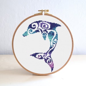 Delphin Silhouette Kreuzstich Muster, Galaxy Mond Sterne Kreuzstich Muster, Ozean Fisch Kinderzimmer Stickerei, Meerestier point de croix