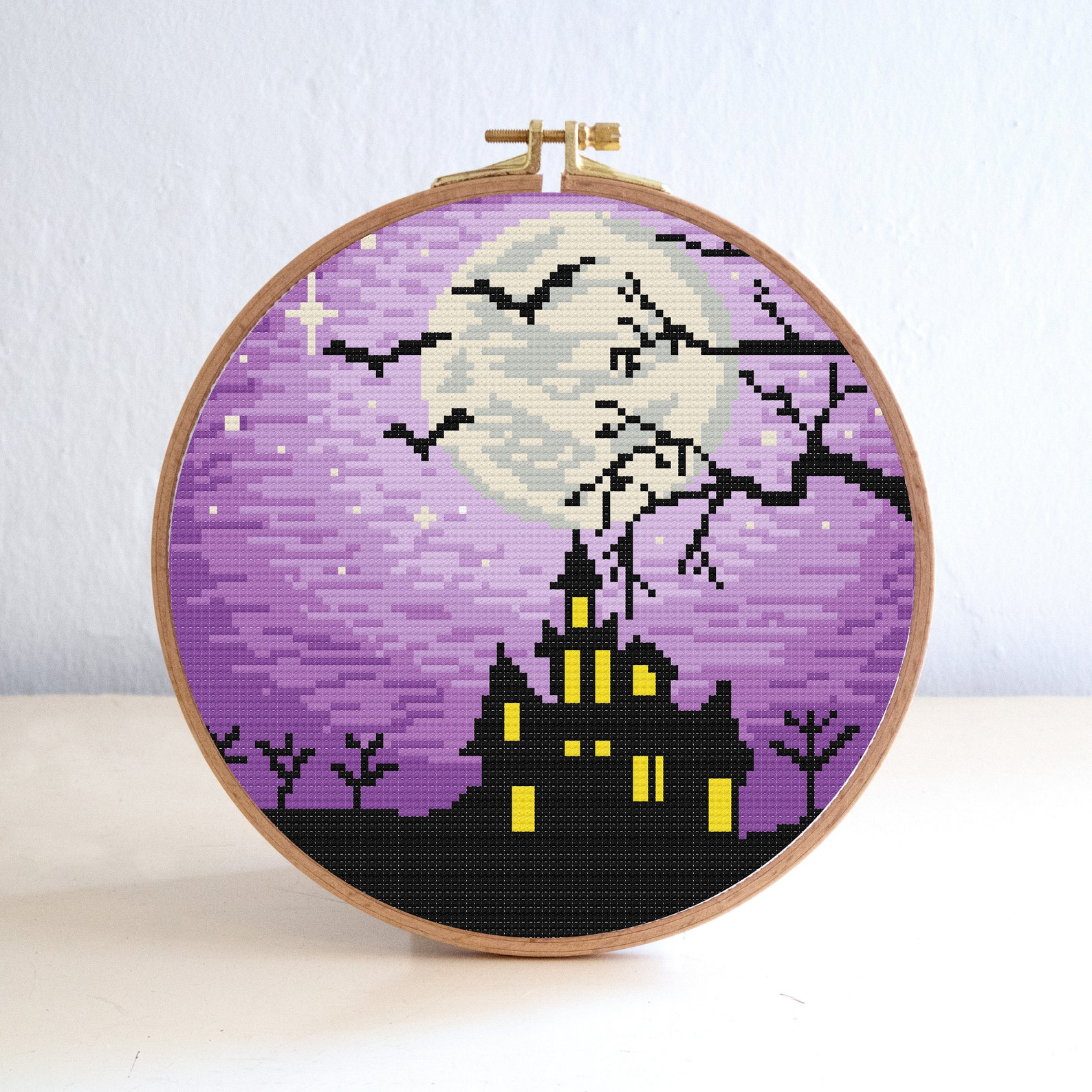 Halloween haunted house cross stitch pattern set moon night  etsy