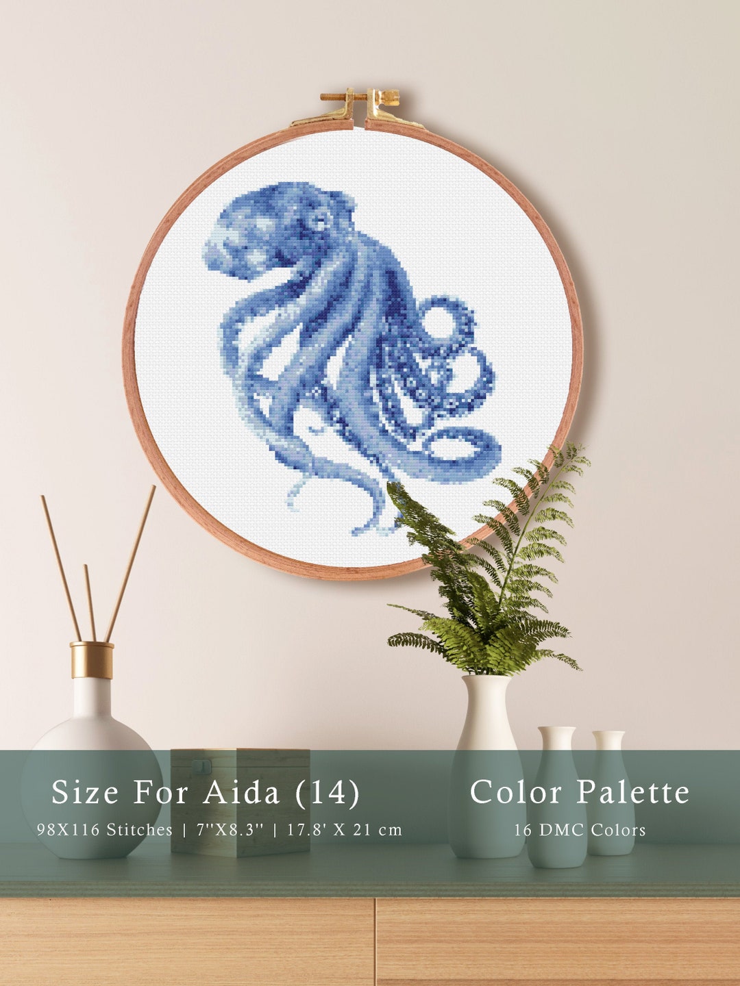 Octopus Cross Stitch Pattern , Beach Ocean Cross Stitch Pattern , Sea ...