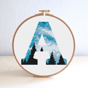 A Monogram Cross Stitch Pattern , Alphabet initial Letter Cross Stitch Pattern ,  Nature Forest Trees Stitch , Baby Shower Embroidery PDF