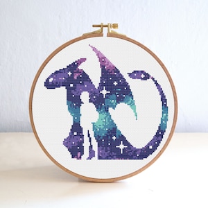Dragon Cross Stitch Pattern, Animal Silhouette Cross Stitch Pattern , Fantasy Beginner Embroidery Galaxy Stars , point de croix Nursery
