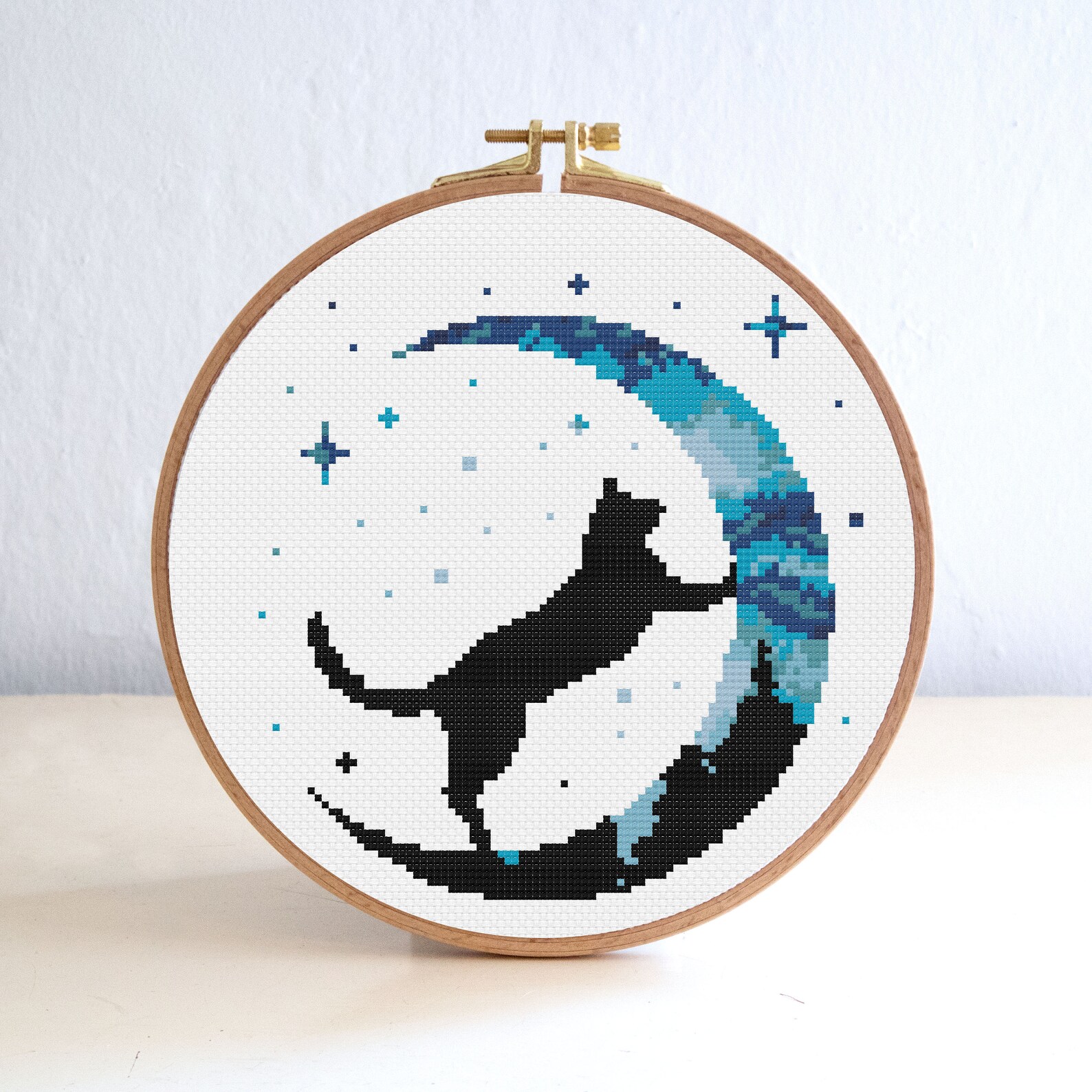 Cat Stars Silhouette Cross Stitch Pattern, Trees Cross Stitch Pattern ...