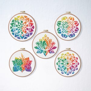 Mandala Cross Stitch patroon set, Boeddha Cross Stitch silhouet Pack, aquarel geometrische kruissteek, borduurwerk beginnerspatroon