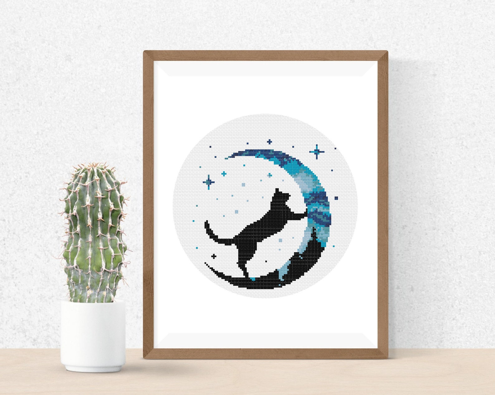 Cat Stars Silhouette Cross Stitch Pattern, Trees Cross Stitch Pattern ...