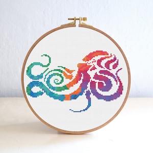 Octopus Silhouette Cross Stitch Pattern, Watercolor Cross Stitch Pattern , Ocean Fish Nursery Embroidery , Sea Animal point de croix