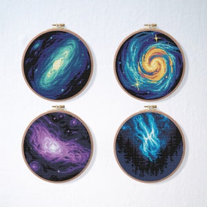 Galaxy Vortex Cross Stitch Pattern Set , Space Cross Stitch , Nature Blue Sky Stars Pattern , point de croix , Beginner Spiral Embroidery