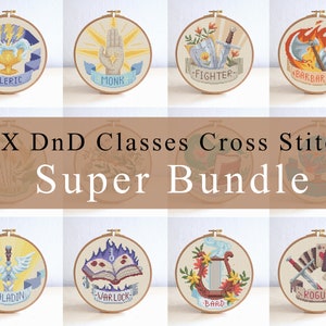 14 DND Classes Cross Stitch Pattern Set, Game RPG Cross Stitch Bundle, Wizard Sorcerer Stitch, Warrior Paladin Pattern, Monk Cleric