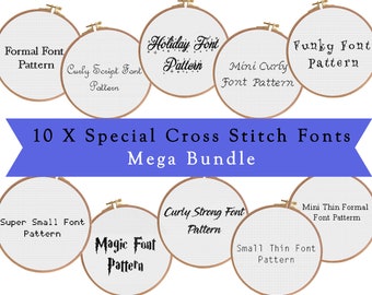 Set of 10 Cross Stitch Fonts Pattern , Small Curly Fonts , Words Cursive Alphabets , Beginner DIY Calligraphy Lettering Cross Stitch Pattern