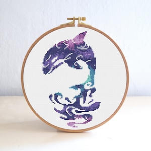 Whale Silhouette Cross Stitch Pattern, Galaxy Moon Stars Cross Stitch Pattern , Ocean Fish Nursery Embroidery , Sea Animal point de croix