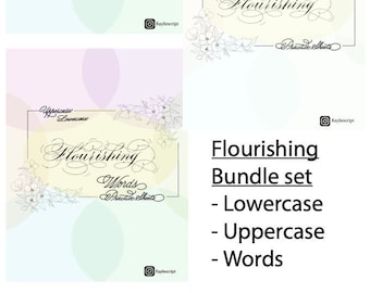 Bundelset - Bloeiende oefenbladen voor kalligrafie_Hoofdletters, kleine letters en woorden