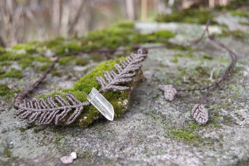earthy fern choker with quartz stone