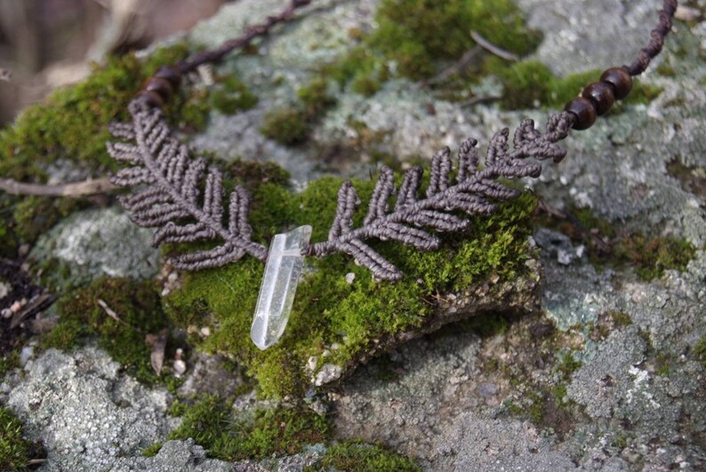 earthy fern choker with quartz stone