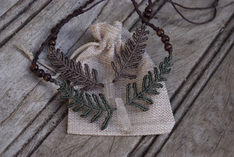 earthy fern choker with quartz stone