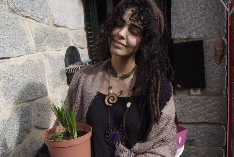 earthy fern choker with quartz stone