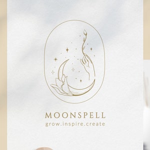 Premade Moon Brand Logo and Packaging Design for Blog or Small Business, Line Art Spiritual Logo Branding, Yoga, Apothecary, Boutique, Art