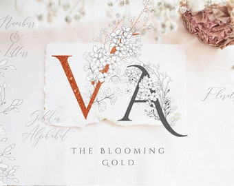 Premade Brand Logo Design for Blog or Small Business, Floral Monogram Logo, Golden Logo, Wedding invitation, Branding Logo, Letter, Number