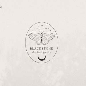 Premade Moon Butterfly Brand Logo Design for Blog or Small Business, Line Art Nature Spiritual Logo Branding, Feminine, Gemstone, Jewelry Main Logo