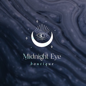 Vorgefertigte Mystic Moon Eye Brand Logo Design für Blog oder kleine Unternehmen, Line Art Nature Spiritual Logo Branding, Eye Logo, Mond und Sterne, Sonne