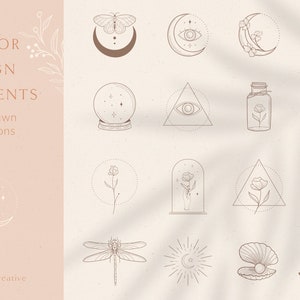 Logo Design Elements  hand drawn Vector Illustrations for miscellaneous ocasions. Line Art Logo Branding, Instagram Highlight Stories Icons