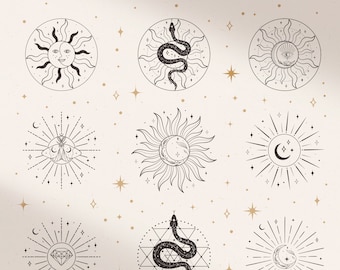 Plantillas de diseño de logotipo Sun Moon Ilustraciones vectoriales. Redes sociales, marca profesional, creador de logotipos, marca, logotipo prefabricado