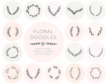 Handgezeichnete florale Doodles: SVG handgezeichnete Doodle florals, Vektorgrafiken, eps, png, psd, Photoshop benutzerdefinierte Formen, csh.